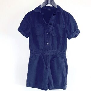 Ann Taylor 0P blue jean romper shorts Navy with brown and light brown color